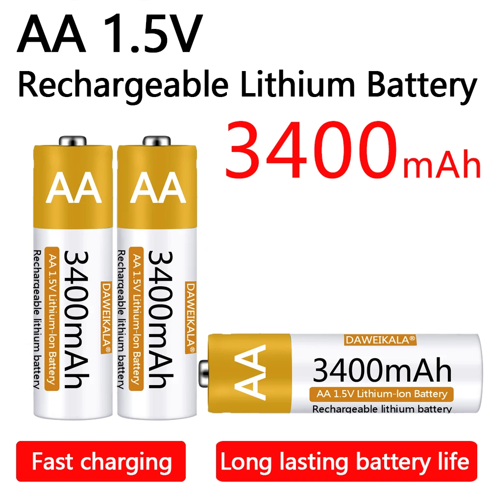 Batteria AA da 1,5 V Batteria ricaricabile agli ioni di litio AA Batteria agli ioni di litio AA da 3400 mAh per mouse con telecomando piccolo ventilatore Giocattolo elettrico