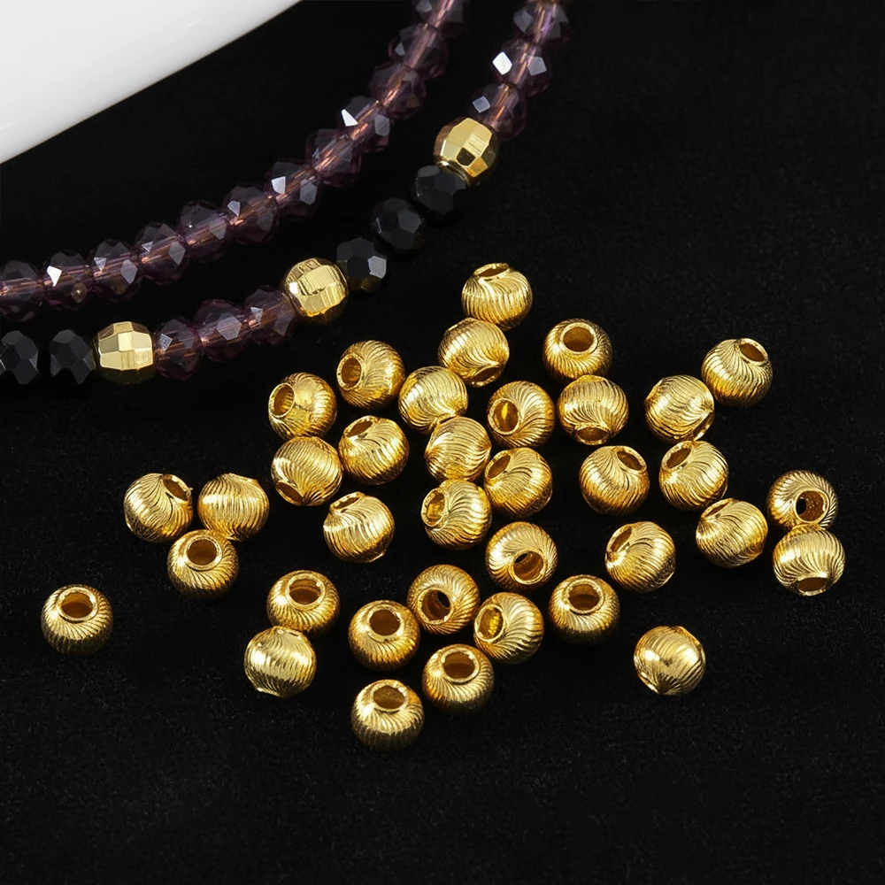 

50/10Pcs 4mm 3mm Metal Copper Round Stripe Spacer Beads For DIY Jewelry Bracelet Necklace Making Accessories Findings