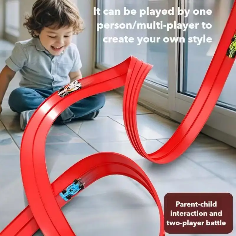 DIY Assembled Soft Track Car with Inertia Return for Kids Rolls Up Portable DIY Racetrack Birthday Gifts for Children