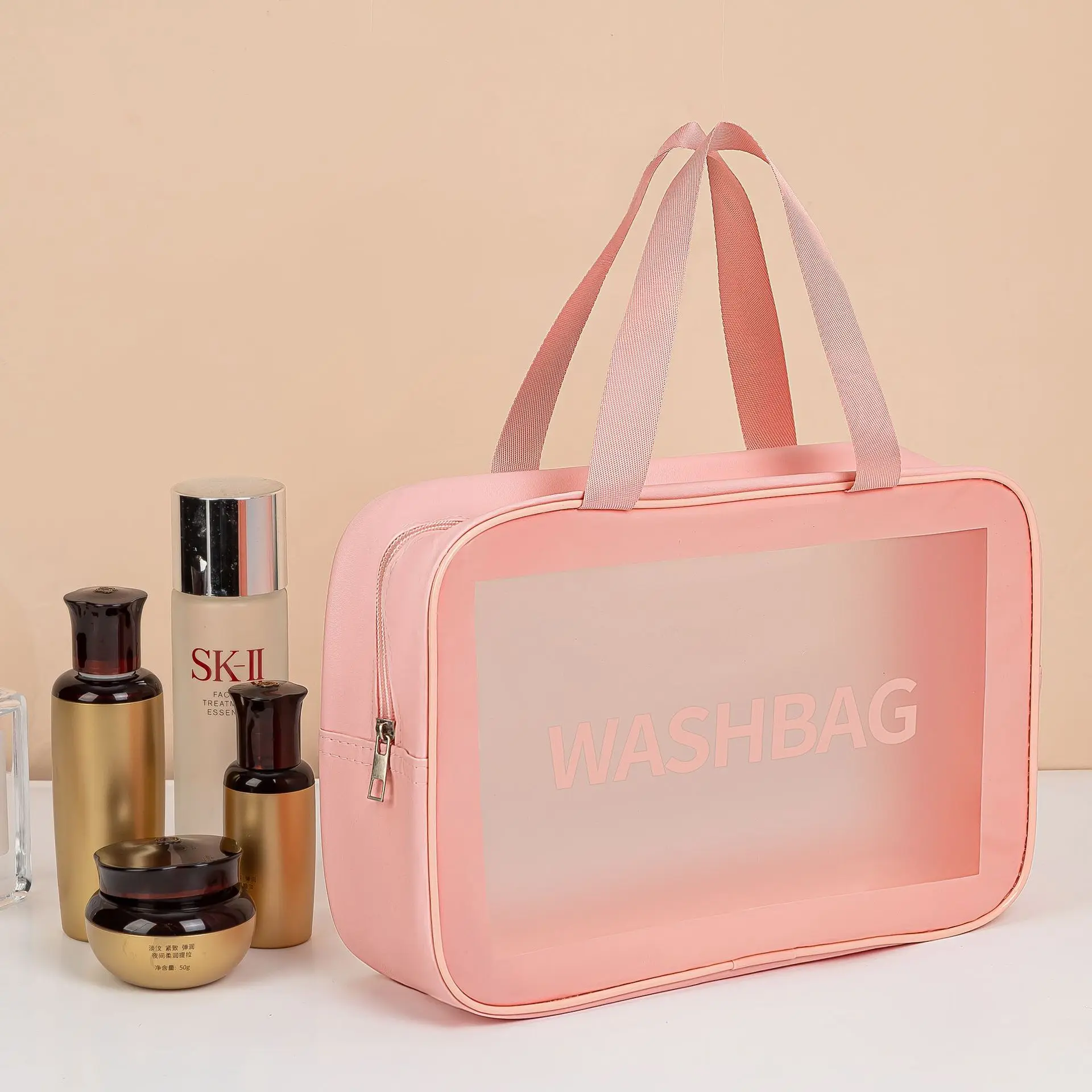 Homefish Mattierte Halbtransparente PVC-Kosmetiktasche mit Großer Kapazität, Tragbar, Wasserdicht, Reise-Kosmetik-Aufbewahrungsorganizer – Detail 2