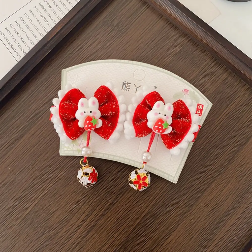 Hanfu Headwear Children\'s New Year Hairpin Tang Suit Sweet Chinese Style Red Barrettes Cute Flower Ancient Style Hair Clip Kids
