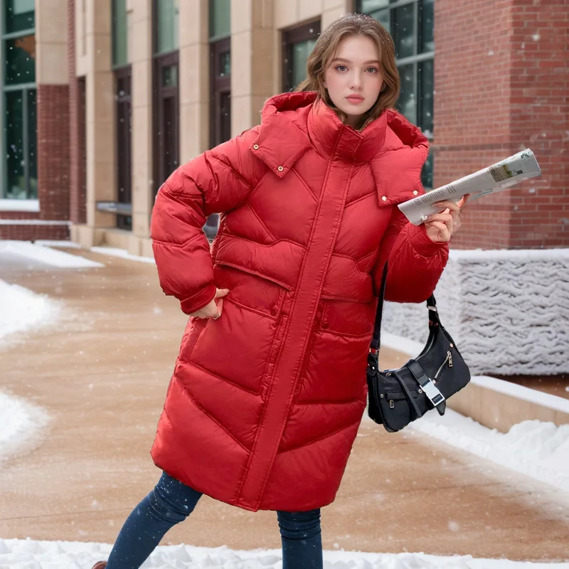 Women\'s Winter Jacket 2024 Winter Women Long Cotton Jacket Female Pure Color Casual Parkas Coat Women Thicken Warm Padded Jacket