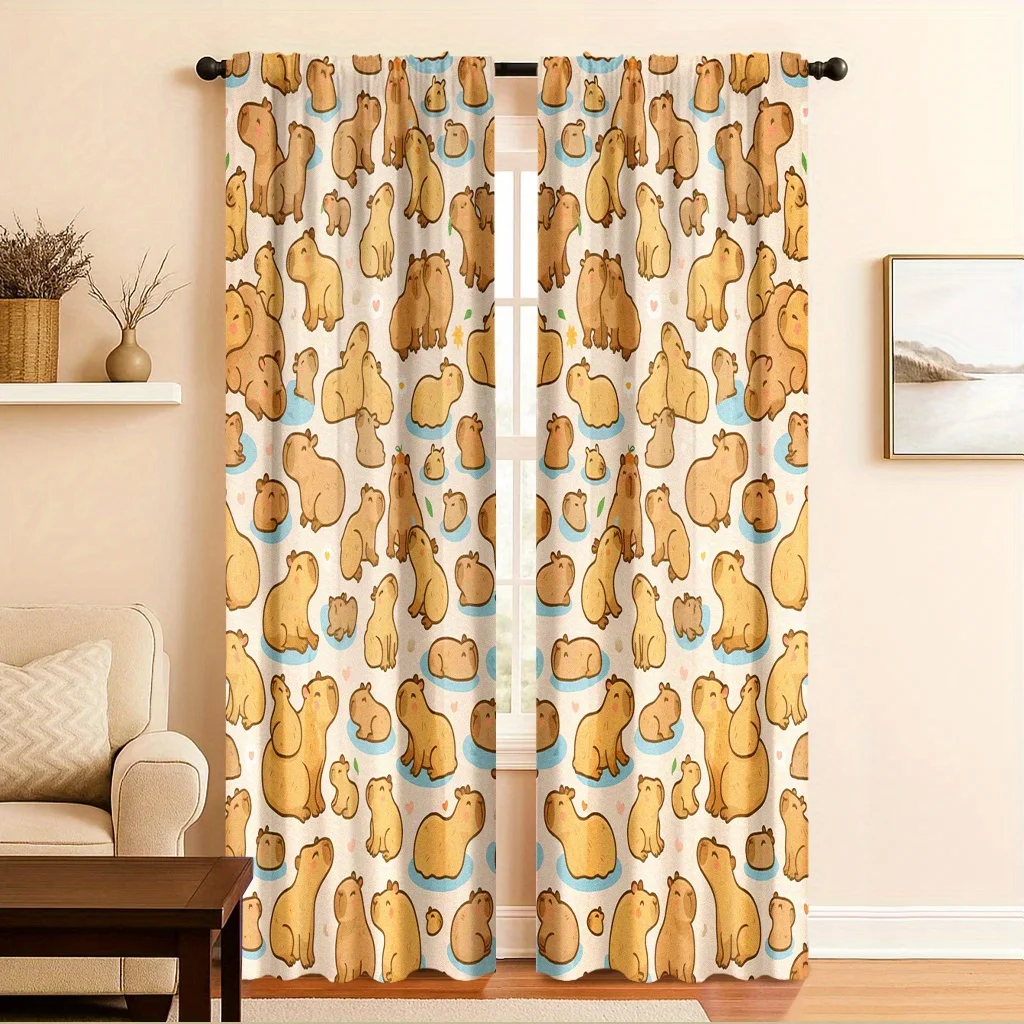 Cute Camel Pattern Curtain, Cartoon Animal Print Drape, Beige Desert Theme Window Treatment for Living Room Bedroom Kids Decor
