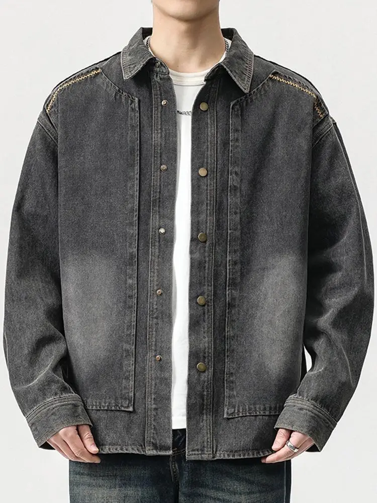 

Весенне-осеннее ковбойское пальто на пуговицах для мужчин, стильная эстетичная дешевая цена, стильные джинсовые куртки для мужчин Y2k, популярная корейская одежда
