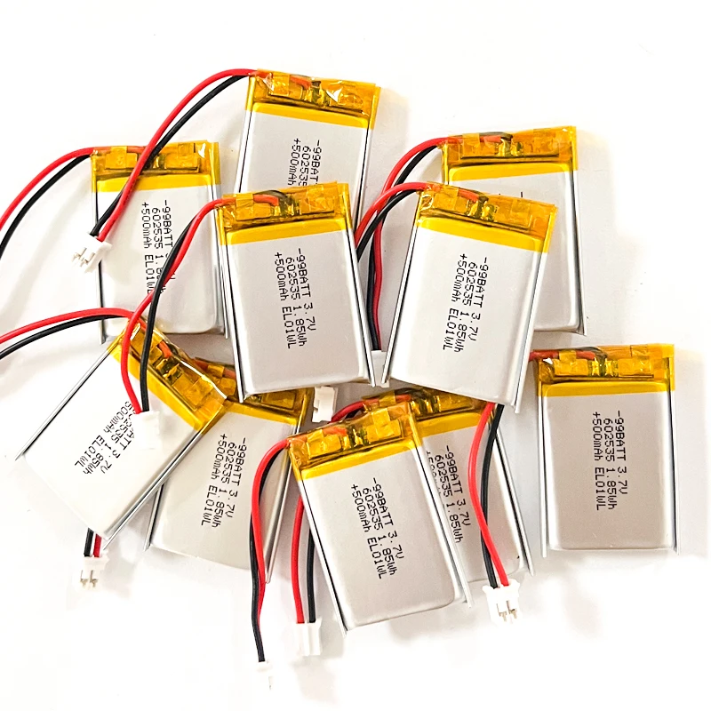 10pcs 602535 3.7V Lithium Battery 500mAh Rechargeable Li Polymer Batteries for Mouse Bluetooth Headset Beauty Instrument MP4 GPS