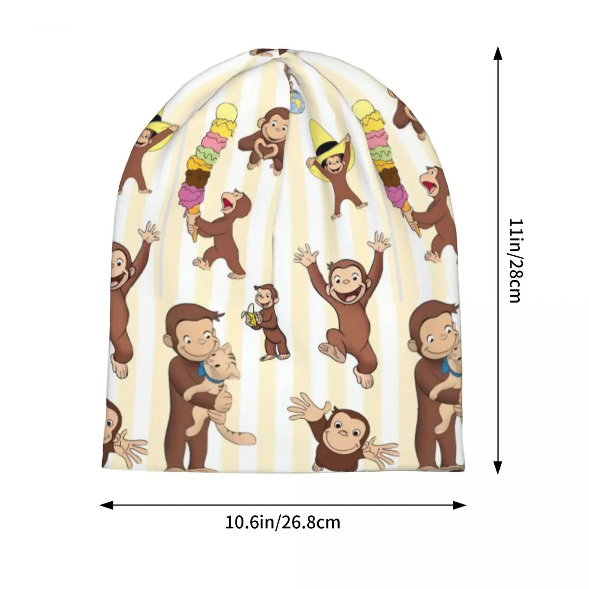 القرد الغريب جورج Skullies قبعة صغيرة خمر الرجال النساء في الهواء الطلق قبعة دافئة ذات الاستخدام المزدوج بونيه قبعة #2