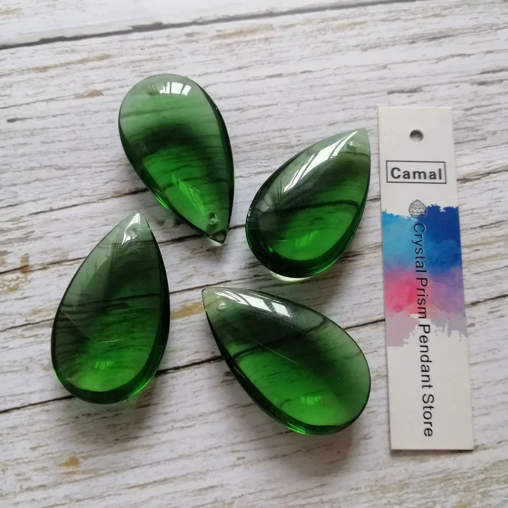 Camal 10pcs Green 36mm Crystal Smooth Teardrop Prisms Pendant Lamp Chandelier Parts Hanging Ornament Wedding Home Decoration