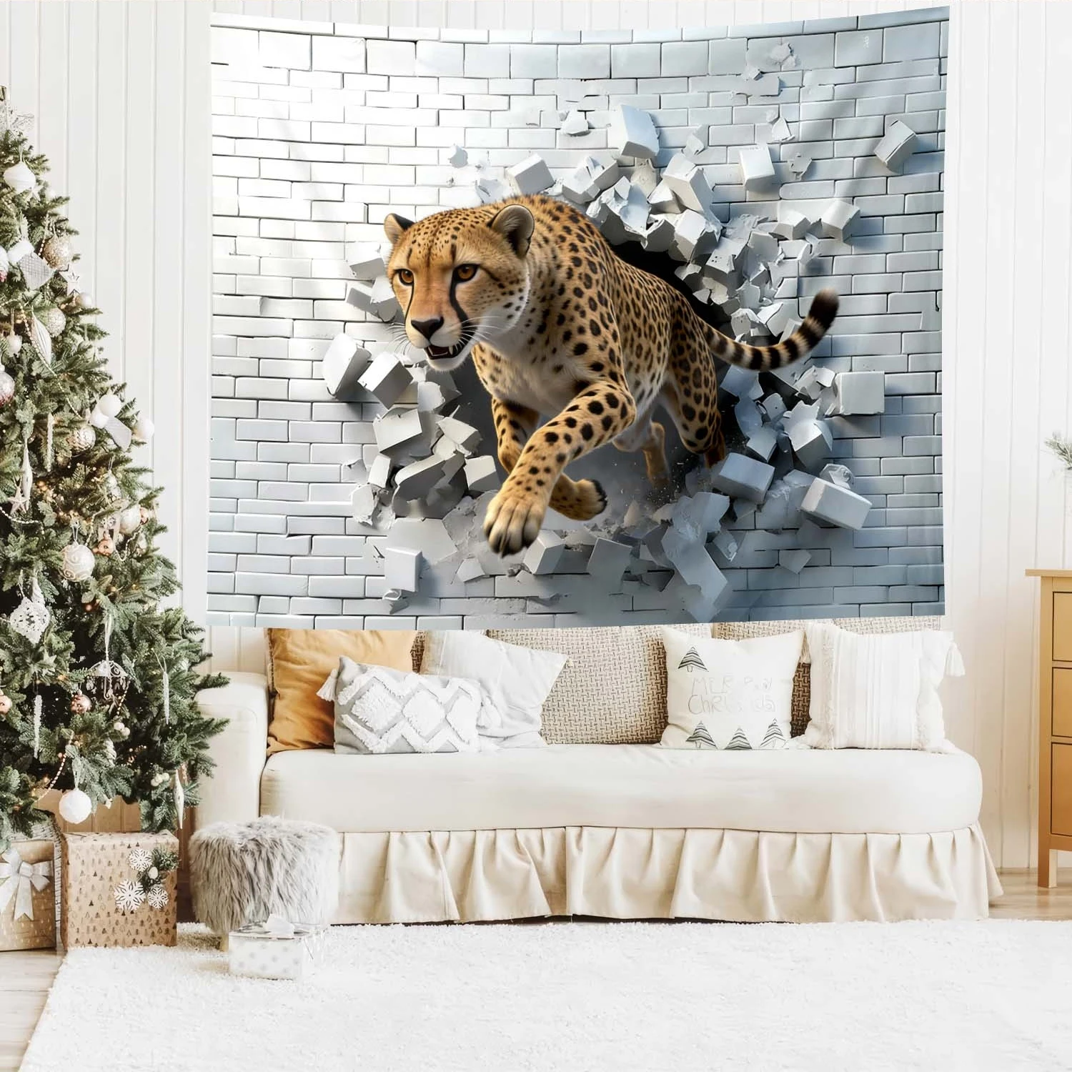 1pcs Leopard Tapestry, Stunning Cheetah Bursting Wall Illusion Wall Hanging, Bold Aesthetic Decor suitable offices bars party