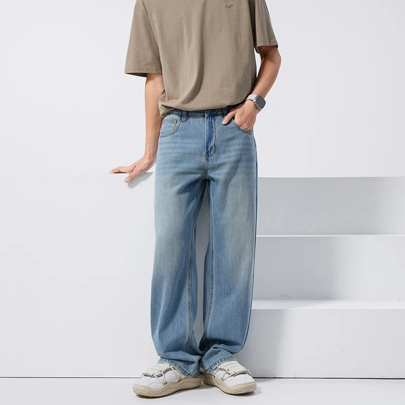 

spring-summer clanfit straight-tube version slim trend sag lyocell basic jeans
