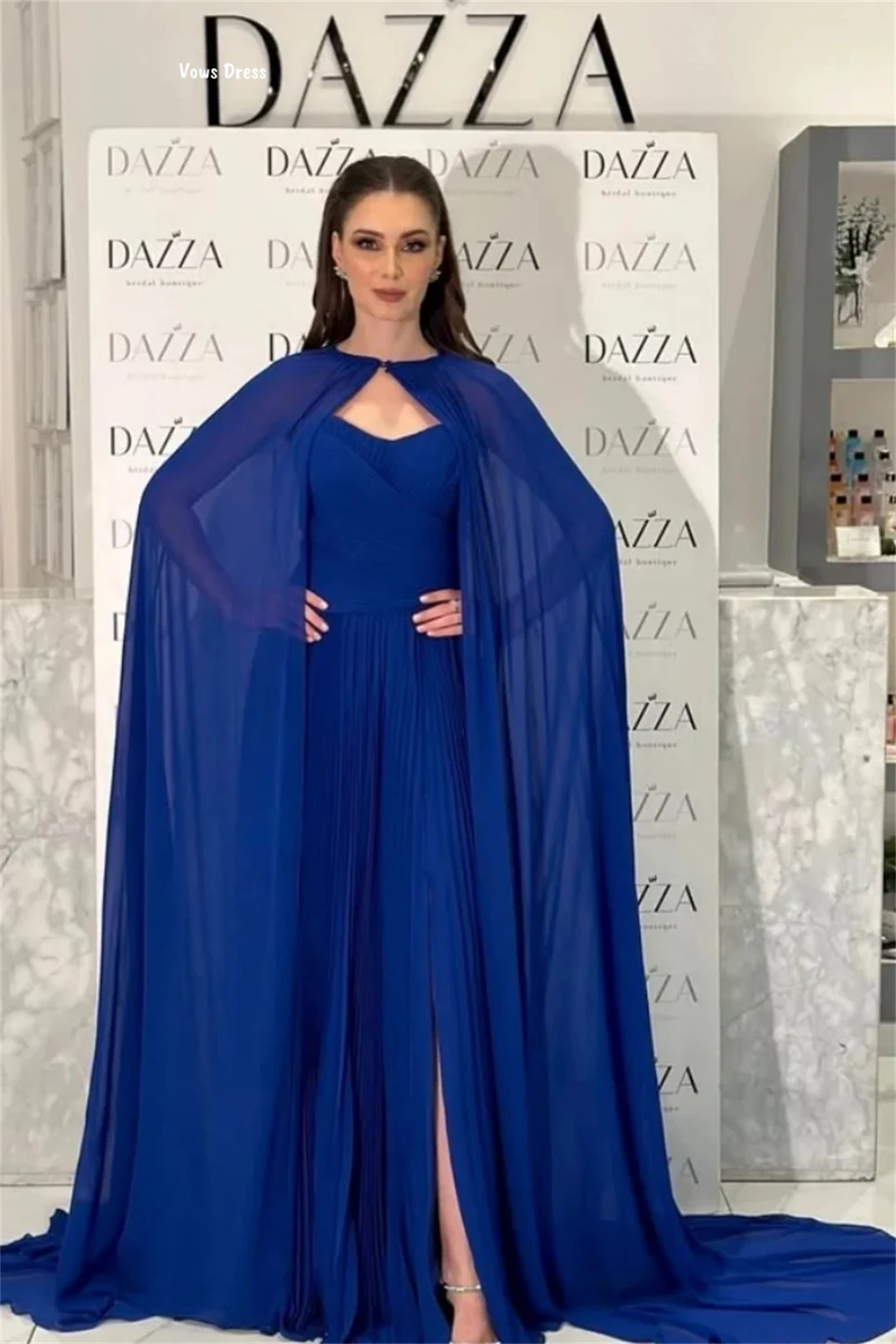 맹세 블루 이브닝 드레스 우아한 파티 드레스 2025 쉬폰 맞춤 제작 목도리 여성 이브닝 드레스 여성 볼 가운 드레스 댄스 파티