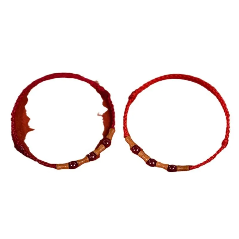 نقية اليدوية الخوخ القديم الخشب على الشاطئ الخيزران العقد الزنجفر حبل أحمر غرامة سوار ابنة الطفل زودياك سنة النمط الصيني الجديد #5