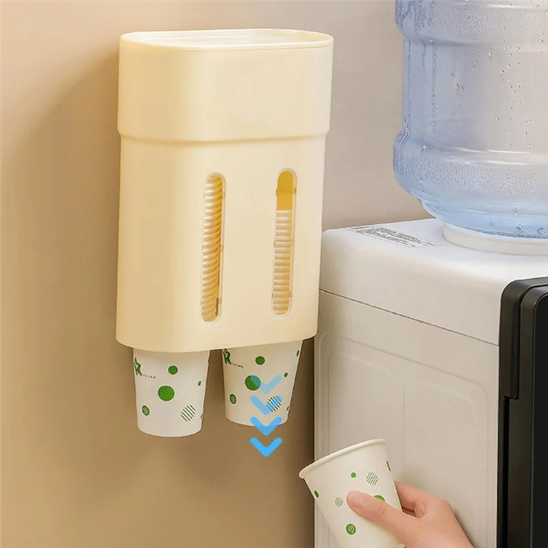 

-FQYL Water Dispenser Cup Holder Coffee Cup Dispenser Double Tube Large Capacity Water Dispenser Cup Holder Pull Wall Mount