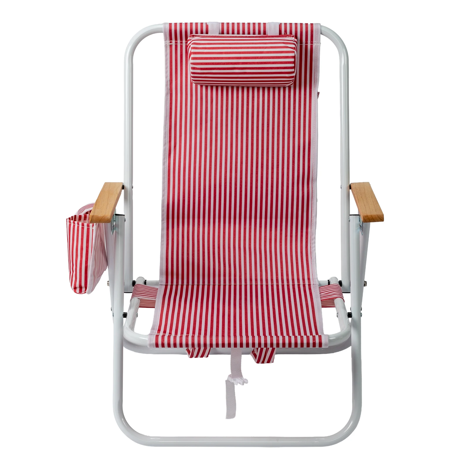 4-Position Adjustable Backpack Beach Chair, Foldable Rustproof Aluminum Frame Lounge Chair with Wooden Armrest, Side Storage Pockets & Detachable Pillow, 24