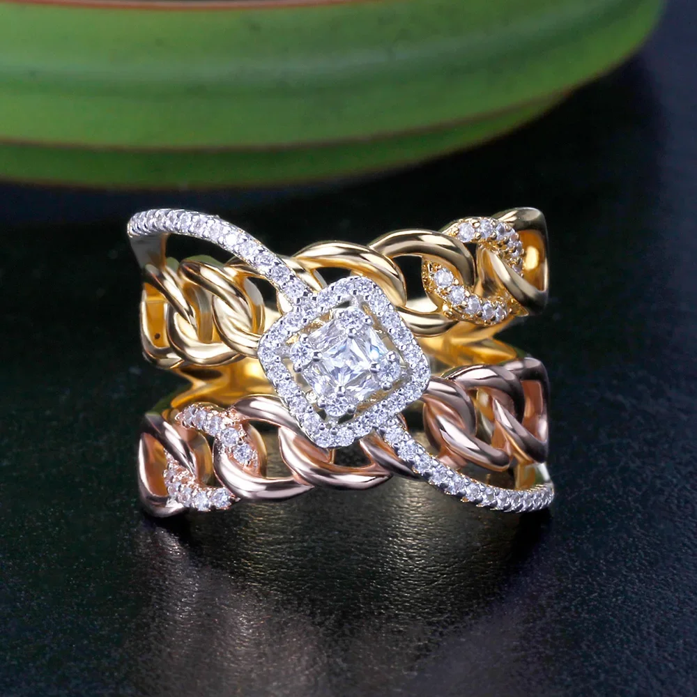 

JEWEL 2025 New Fashion Crisscross Design Women's Ring High Quality Cubic Zirconia Romantic and Shiny Finger Ring