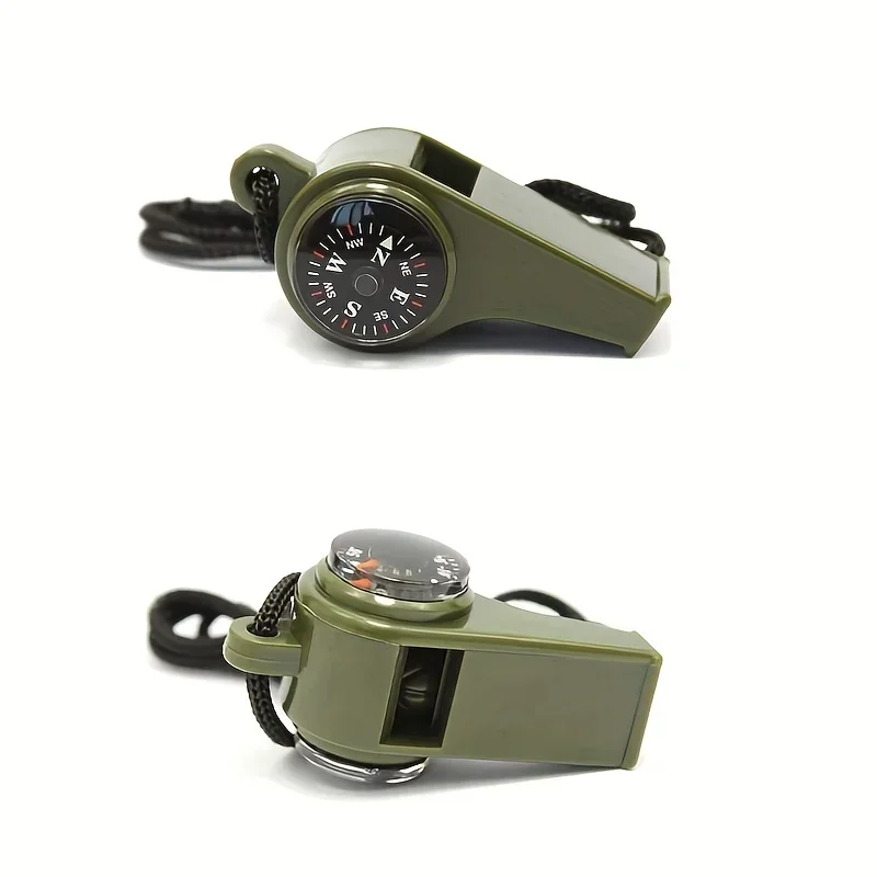 1pc 3-In-1 Emergency Survival Whistle With Compass Thermometer For Camping Hiking Outdoor Tools, Referee Cheerleading Whistle