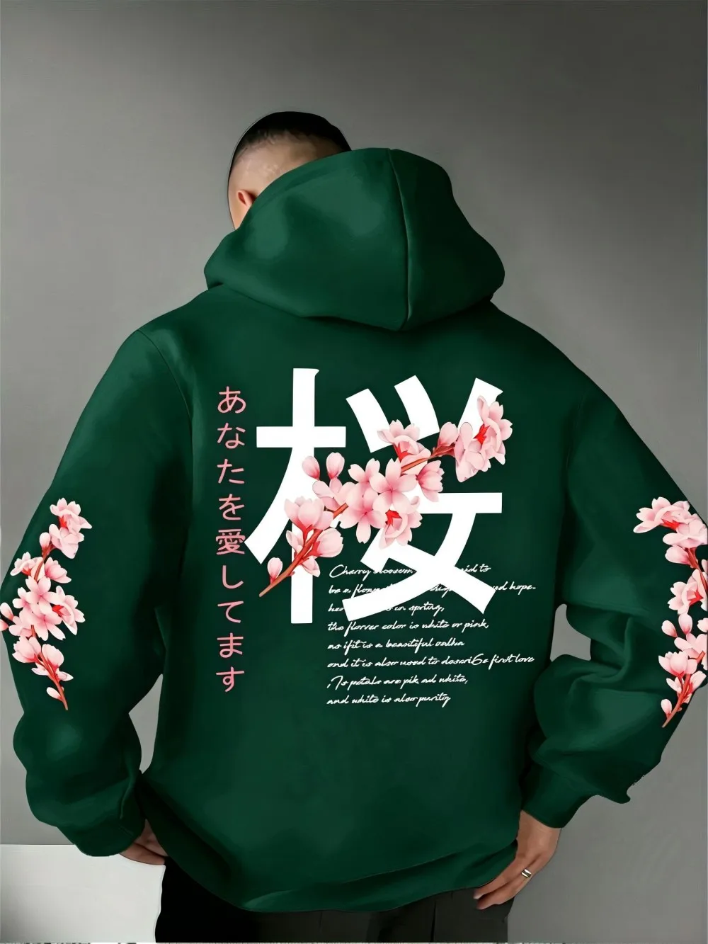 European and American men's autumn fashion letter flower print micro elastic comfortable hooded sweatshirt outdoor street top