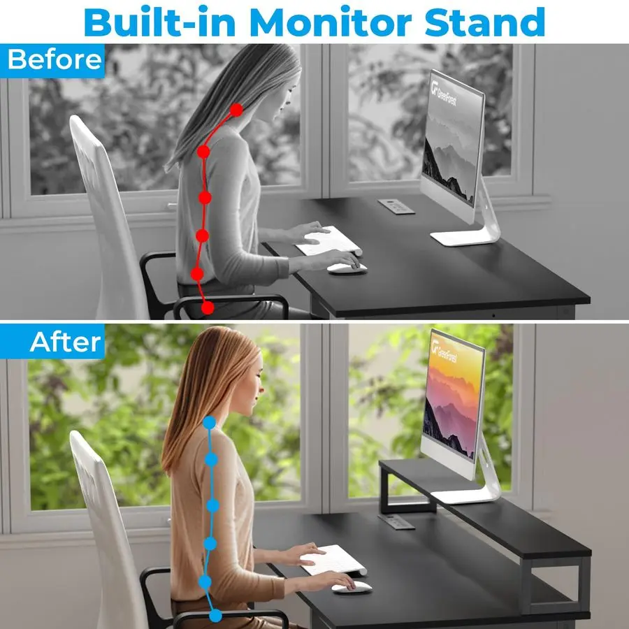 مكتب كمبيوتر 40 بوصة مع منافذ طاقة، مكتب منزلي صغير مع حامل شاشة مريح، مكتب ألعاب قابل للعكس، St حديث #5