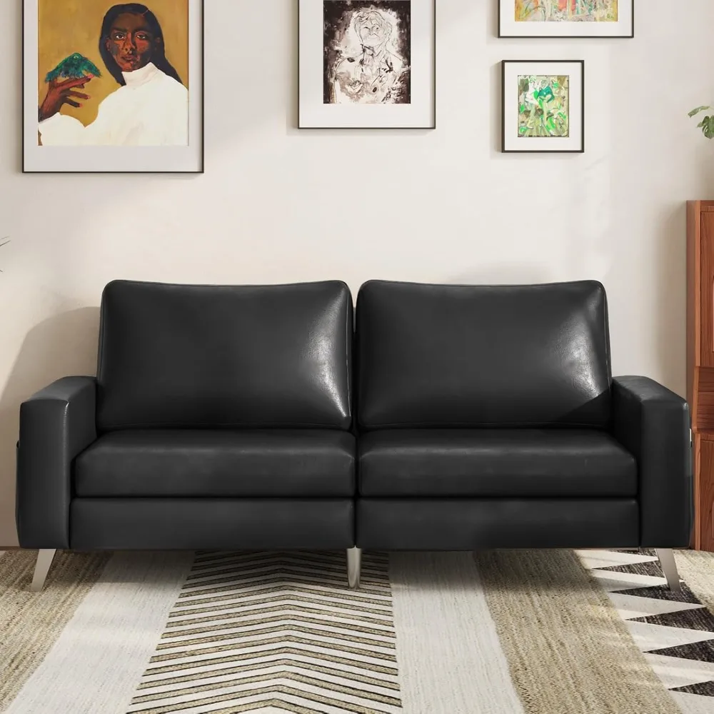 

79" Faux Leather Couch for Living Room, Loveseat Small Sofa, Modern Sofa,Black Comfy Couch for Apartment Office