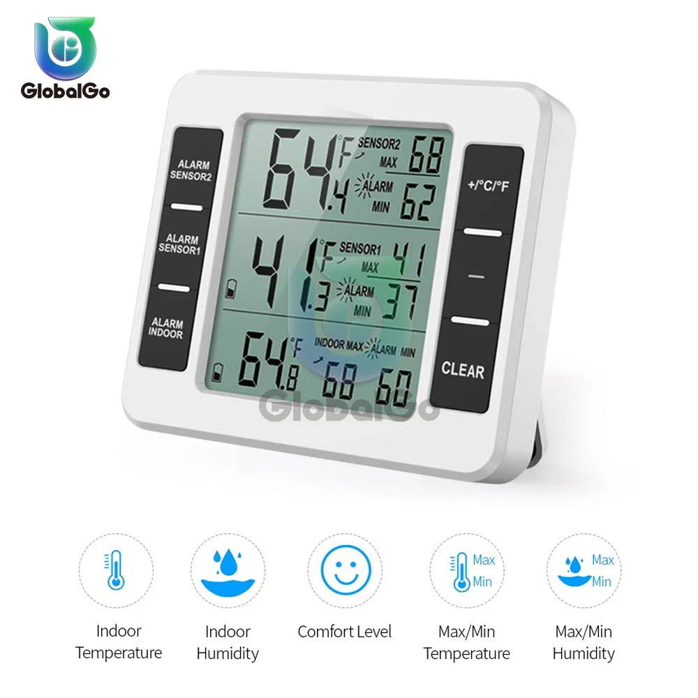 Intelligent Wireless Transmission Thermometer Alarm Thermometer Digital Wireless Sensor for Refrigerator Freezer Indoor Outdoor