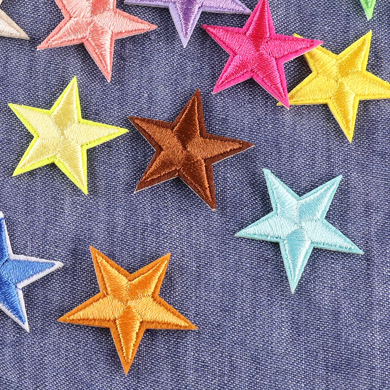 5PCS Multi-colored Star Embroidered Patches Sew Iron on Clothing Gold Silver for Clothes Appliques Craft Sticker Stripes