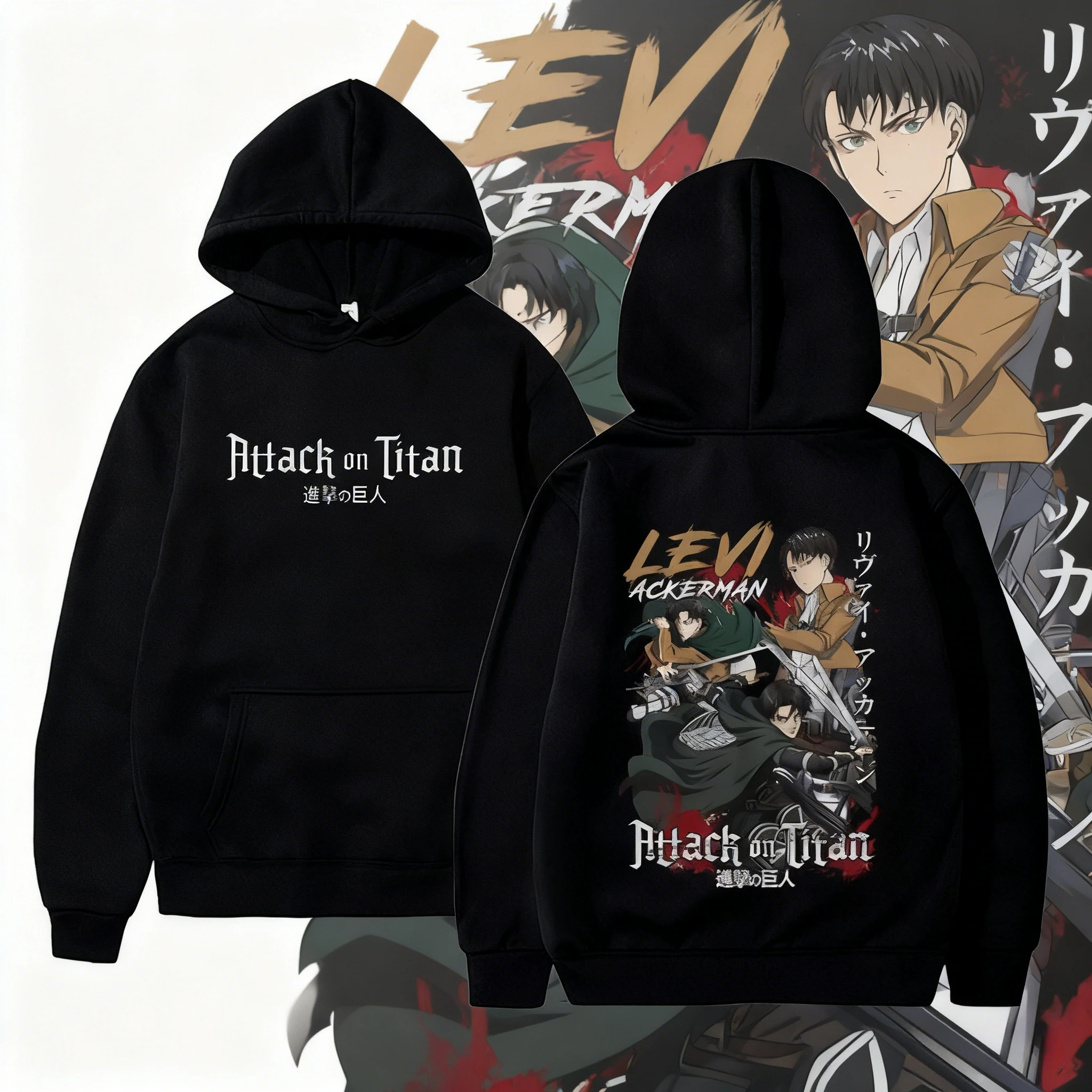 25-26-秋冬-アニメ-進撃の巨人-リヴァイ・アッカーマン-グラフィック-メンズ-レディース-男性-ヴィンテージ-オーバーサイズ-コットン-プリント-パーカー