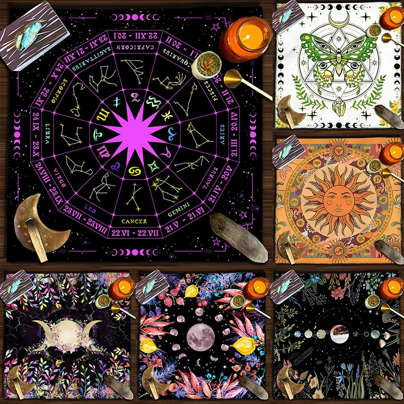 9 Types Tarot Card Tablecloth Altars Cloth Trees Of Life Tablecloth Astrology Divinations Non-Slip Mat Tapestry Home Decors 50cm