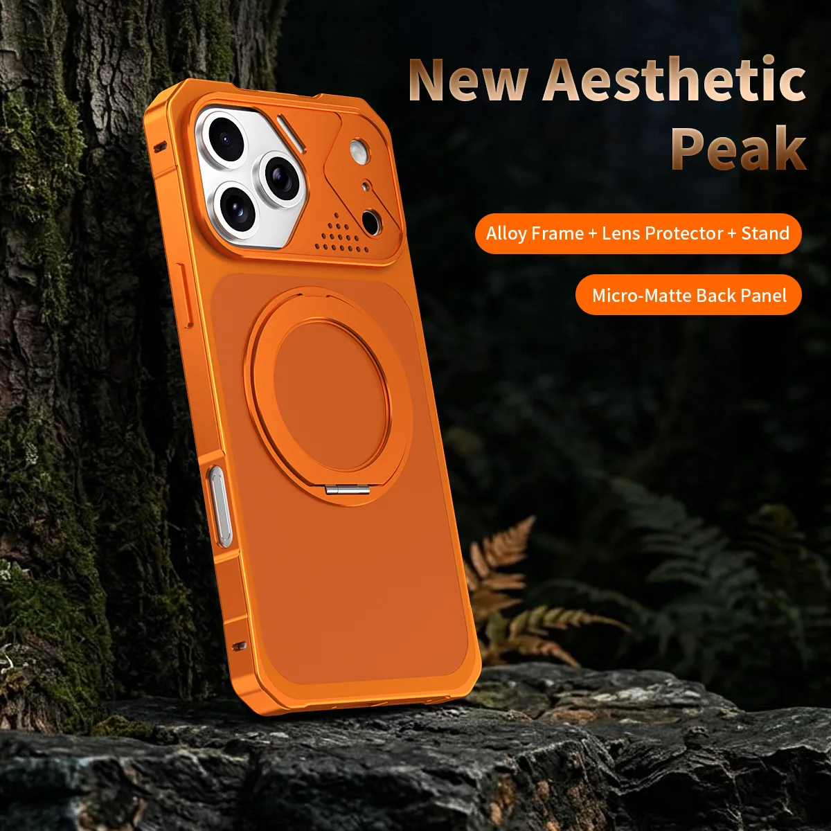 

360° Rotation Bracket Aluminum-alloy Shockproof Armor Case for iPhone 17 16 15 Pro Max Magnetic Push Pull PC Backboard Cover