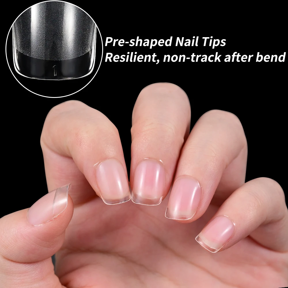 120pc/box Half/Full Cover Transparent False Nails Short Almond/ Square Acrylic Artificial Nail Tips Ultra-thin Wearable Manicure