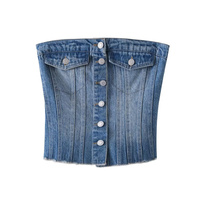 UNIZERA 2023 Autumn New Line Women's Elastic Tight Button Decoration Denim Top Tank Top Wrap Bra