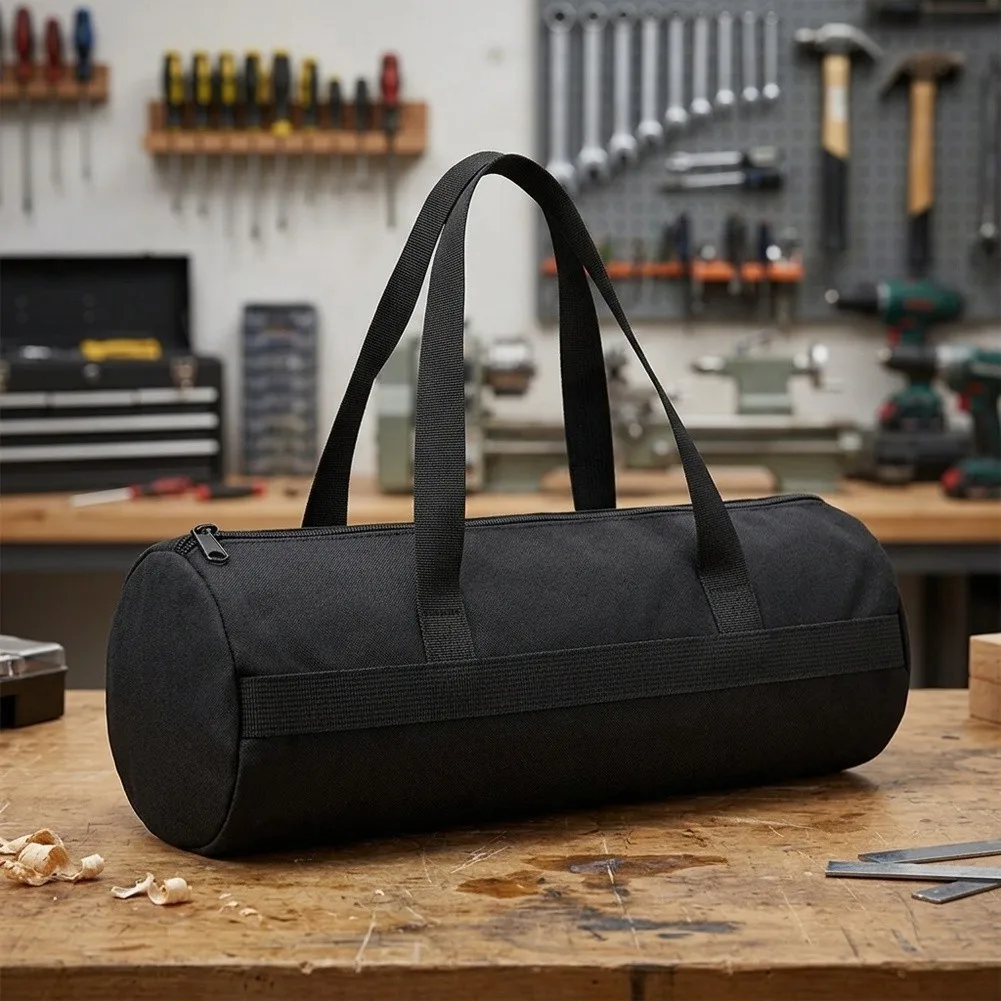 Black Heavy-Duty Canvas Tool Tote Bag With Zipper For Electrician Mechanic Repair Storage Pouch Small Portable Carry Case