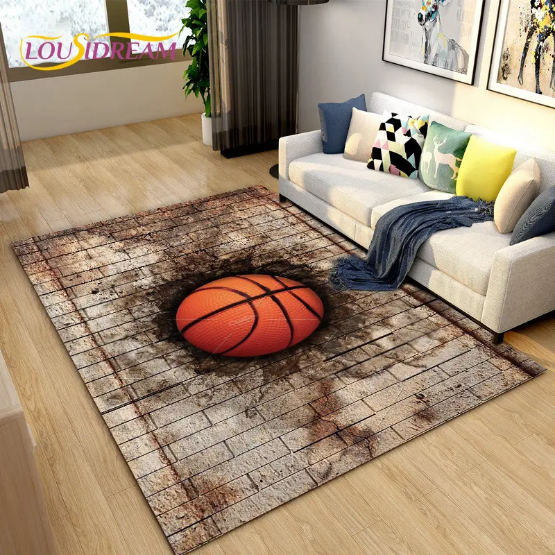 3D Basketball Basketball Cour Area Rug,Carpet Rug for Living Room Bedroom Sofa Doormat Decoration,Kids Play Non-slip Floor Mat