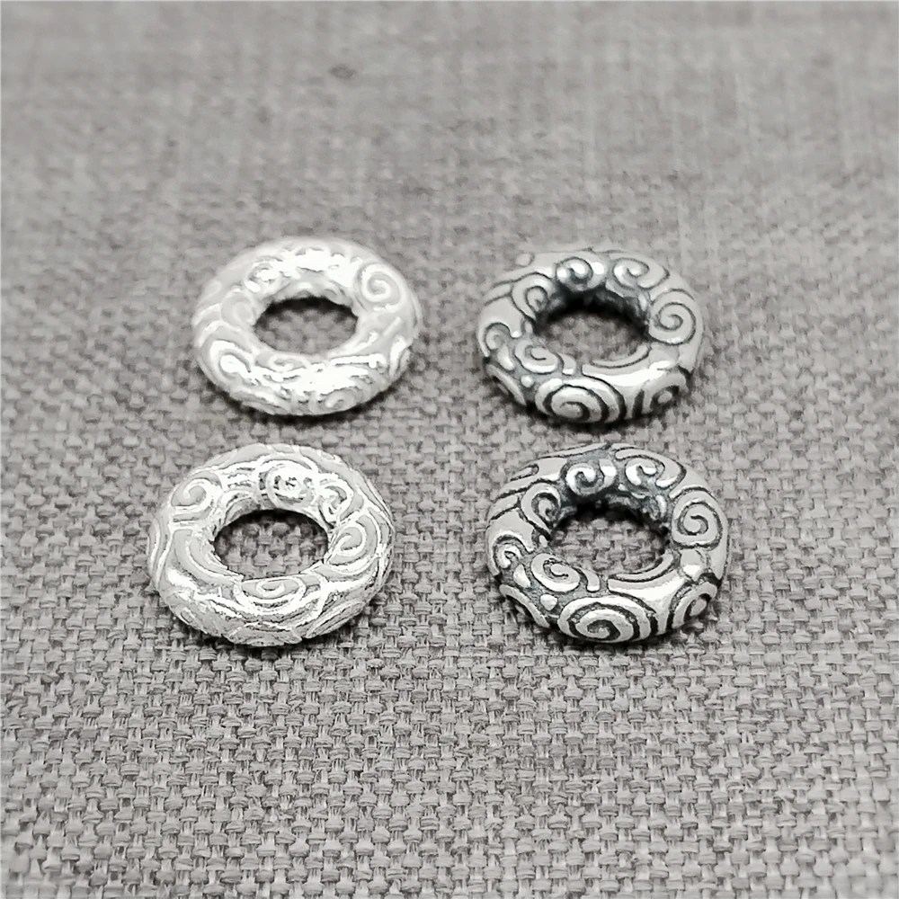 

8 Sterling Silver Swirl Circle Beads 2-Sided 925 Silver Spiral Round Bracelet Spacer 8.5mm