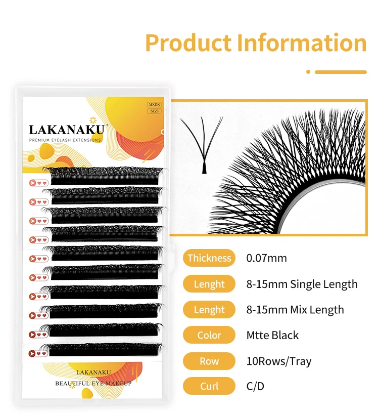 LAKANAKU 6D Shape Cilia Eyelash Extension 0.07 C/D Mink Natural Soft Professional Makeup Cilios