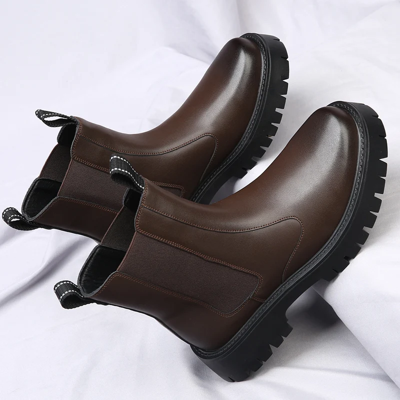 Bottines Chelsea pour homme, style britannique, bottines classiques en cuir avec élastique sur le côté, chaussures d'affaires automne-hiver_voghion.com