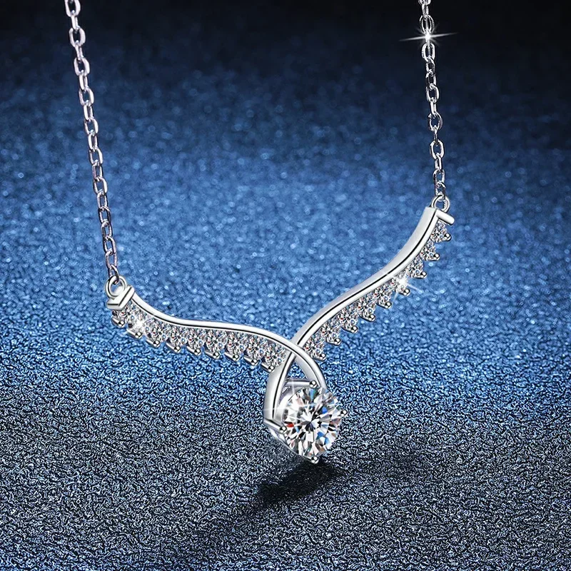 Angel Wings Moissanite Diamond Pendant Necklace for Women 925 Sterling Silver Jewelry Fine Women's Moissanite Necklace Chain image 2
