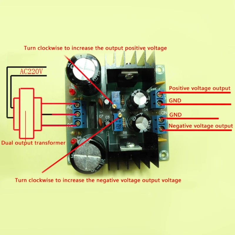 Fused LM317+LM337 Postive Negative Dual Card Power Adapter Electronic Parts DIY