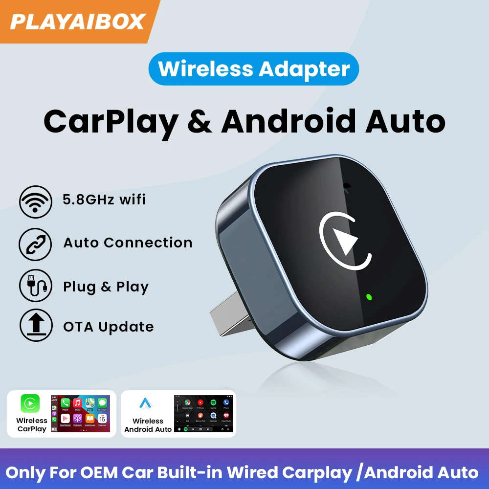 2in1 سلكي إلى محول CarPlay اللاسلكي أندرويد السيارات اللاسلكية قابس مهايئ وتشغيل بلوتوث 5Ghz WiFi Type-C/USB لأودي بنز MG #1