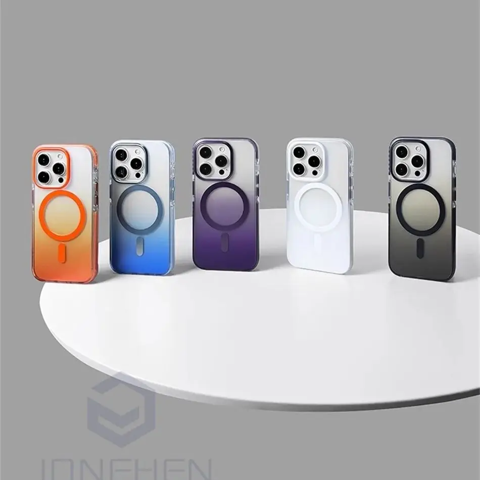 Premium Matte Clear For Magsafe Wireless Charge Case For iPhone 15 14 13 16 17 Pro Max Luxury Gradient Shockproof Magnetic Cover