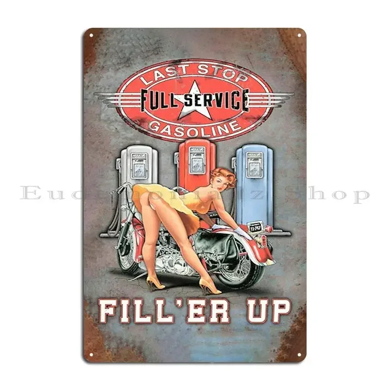 Last Stop Garage Pin Up Girl Biker Motorcycle Metal Plaque Poster Cinema Mural Create Iron Painting Tin Sign Poster
