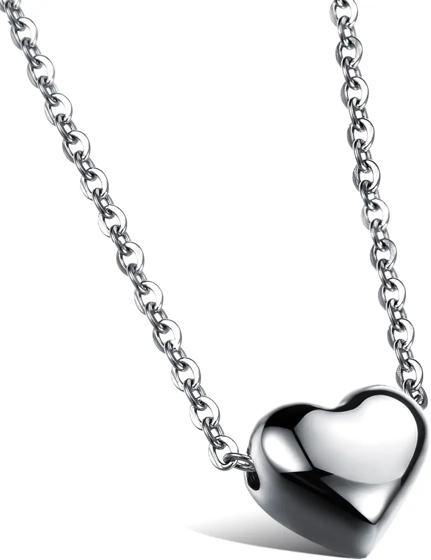 Cupimatch Womens Heart Pendant Necklace Gift, Stainless Steel Love Charm Chain Included (Silver) for Mothers Day