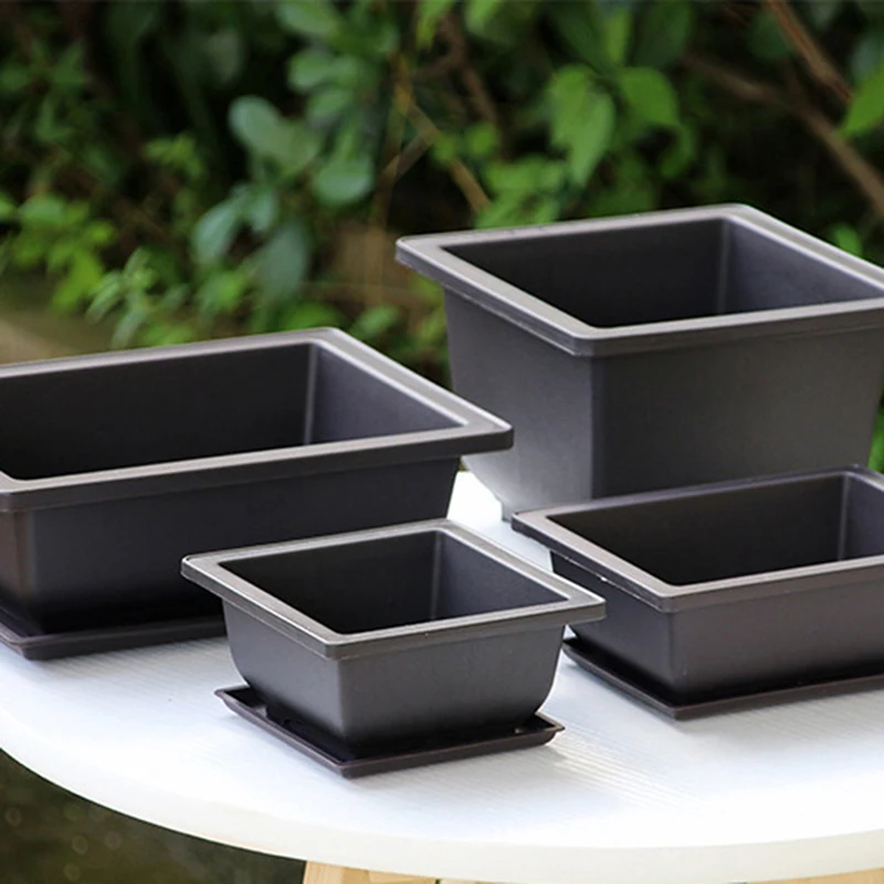 1Pc Flower Pot Imitation Plastic Balcony Square Pots Flower Bonsai Bowl Nursery Basin Planter Imitation Rectangle