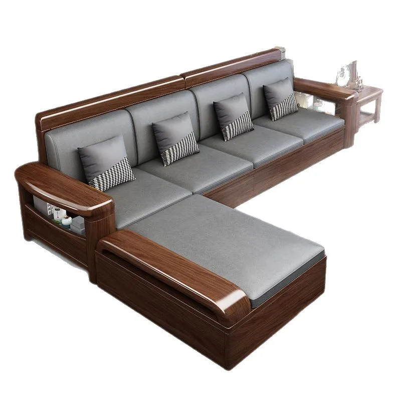 

Chinese walnut solid wood sofa living room combination Chinese winter and summer small apartment furniture wooden sofa