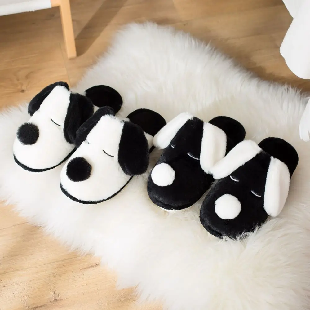 

Casual Cartoon Dog Slippers Thicken Warm Anti-slip Home Cotton Shoes Soft Cute Winter Furry Slippers Women Men