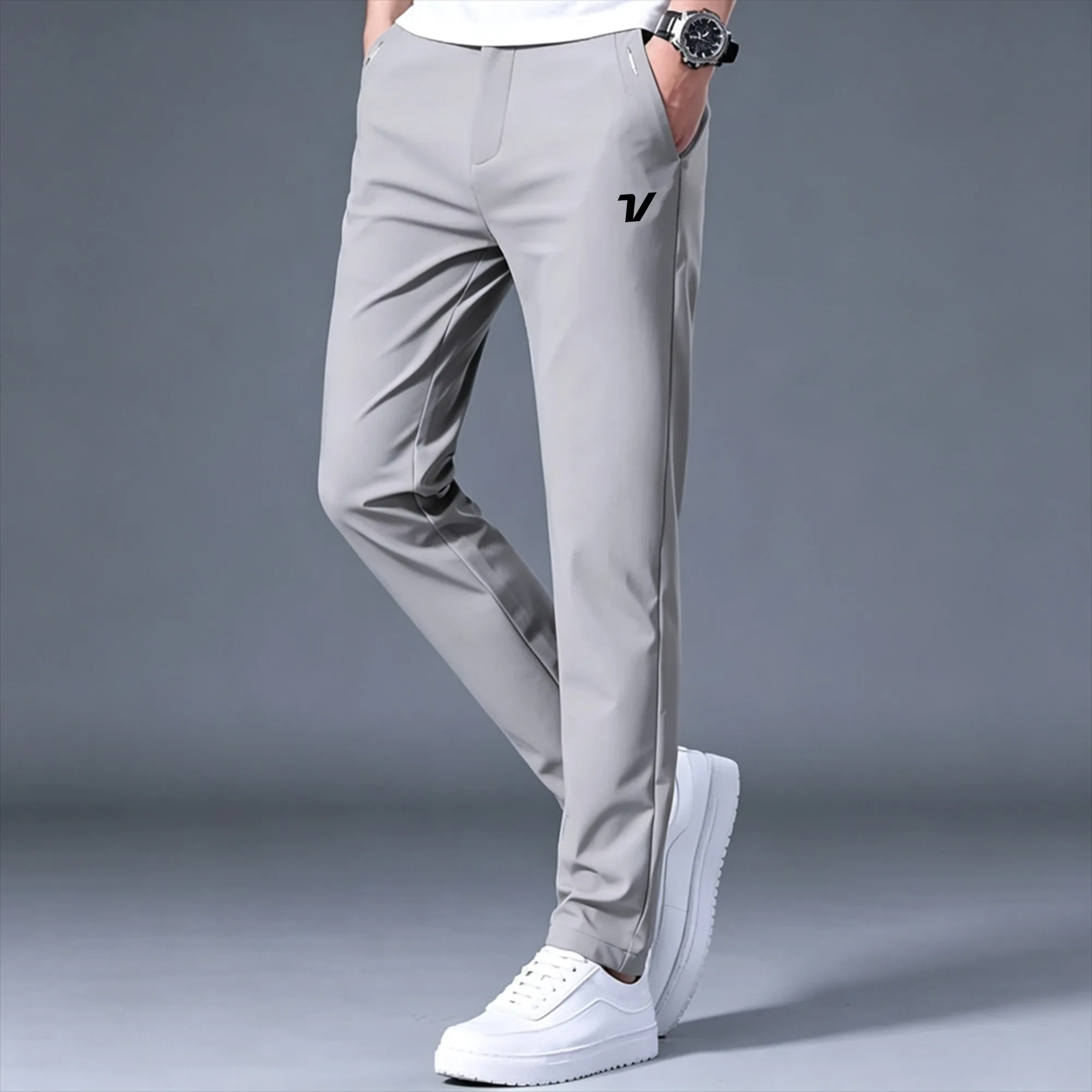 Men Casual Golf Pants Summer Thin Lightweight Stretch Dress Pants Slim Fit Straight Trousers Business Office Pants Golf Wear