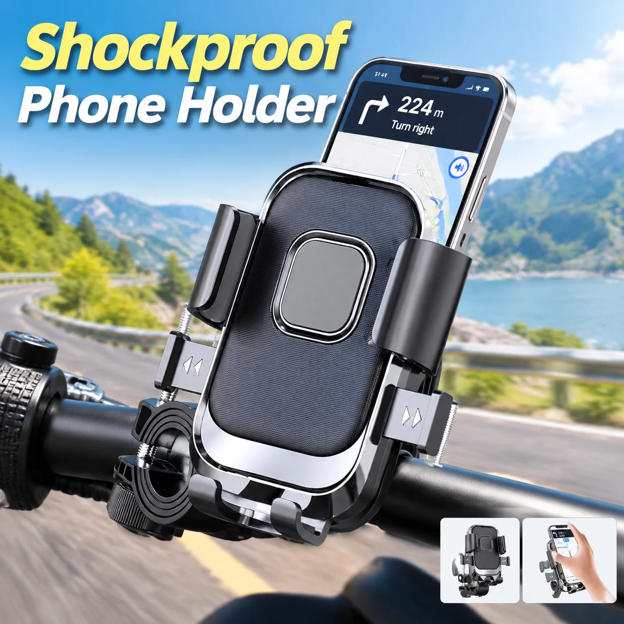 Shockproof Motorcycle Bicycle Phone Holder Handlebar Mount 360° Rotatable Anti-Vibration Phone Bracket for E-Bike Scooter