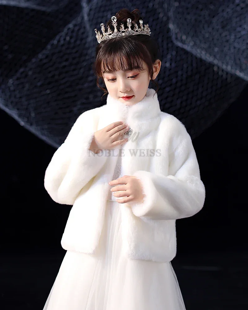 Flower Girls Long Sleeve Winter Jacket Faux Fur Wedding Bolero Girls Party Warm Cloak Cape Kids Coat Shawls Customized