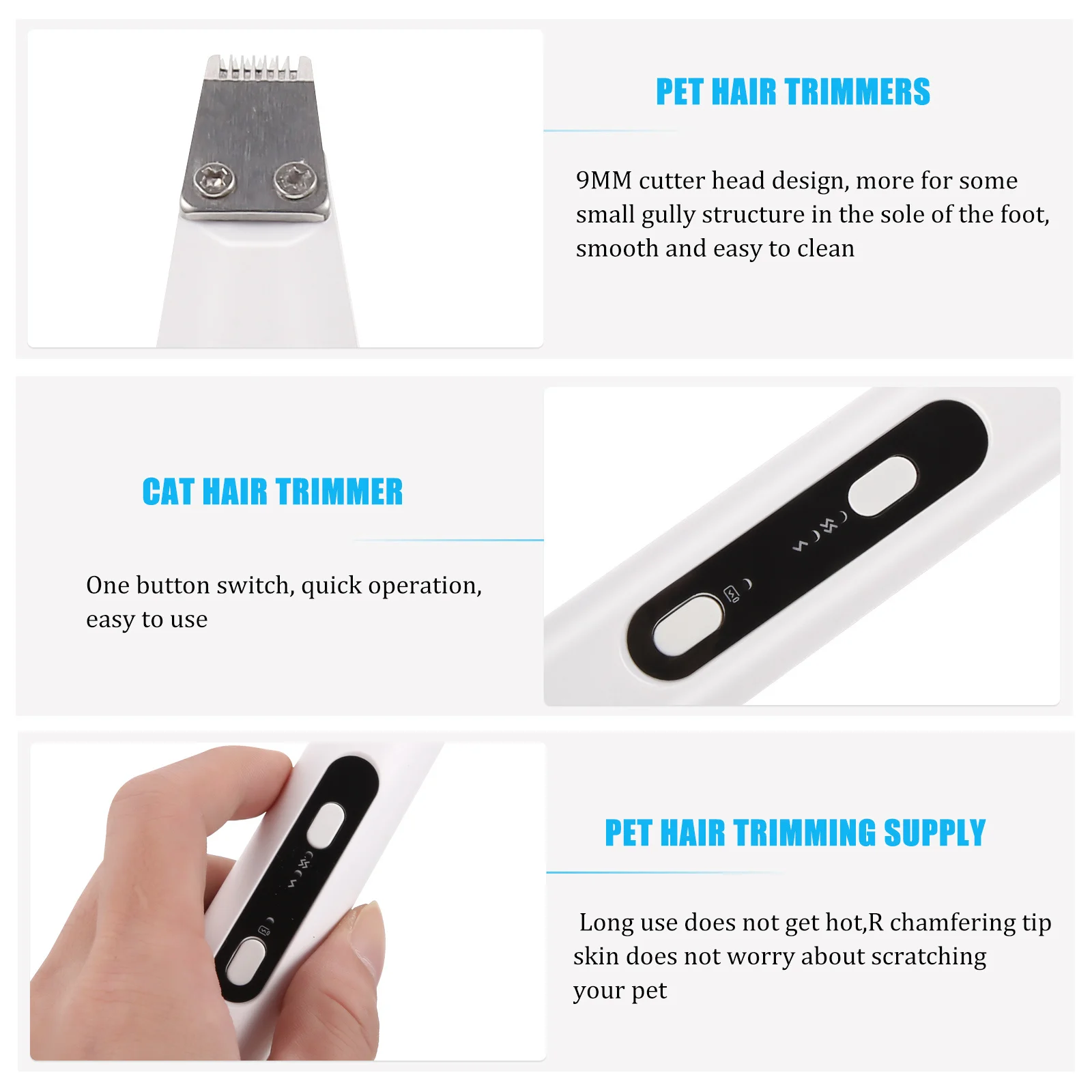 

1 set Pet Hair Trimmer For Dog Cat High Power Usb Rechargeable Low Noise Durable Hair Trimming Device Handheld Grooming Tool Pet