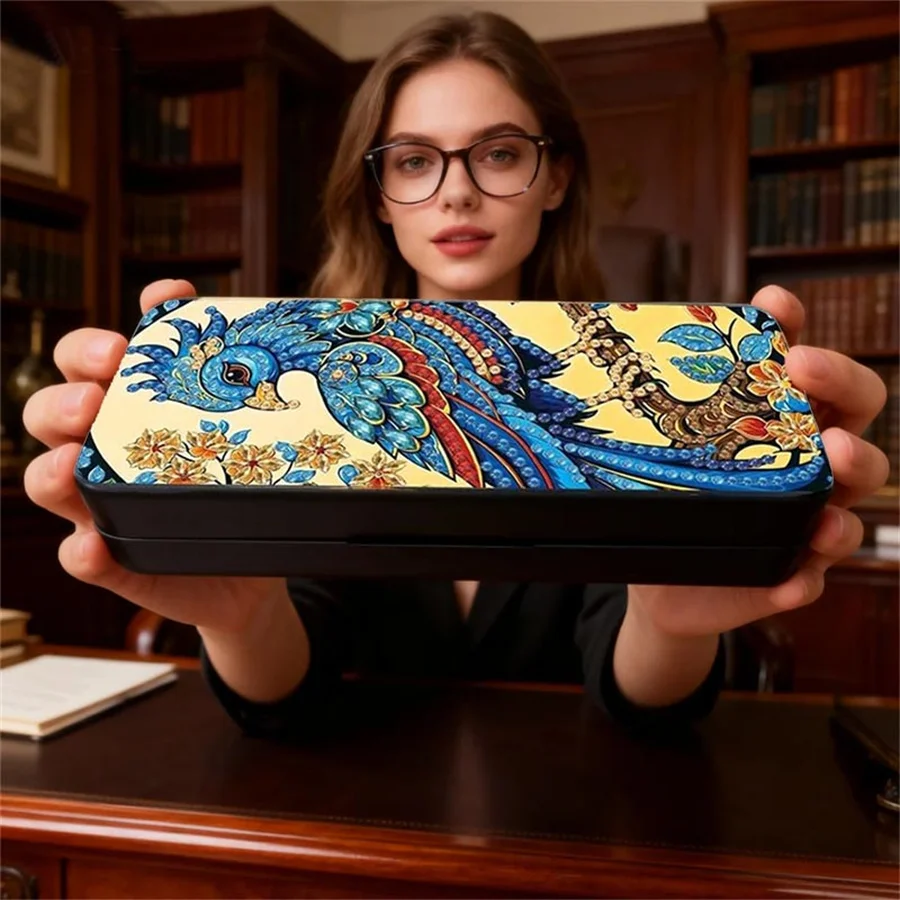

DIY Peacock Diamond Painting Glasses Storage Box Leather Diamond Painting Eyeglasses Case Diamond Art Sunglasses Case Art Crafts
