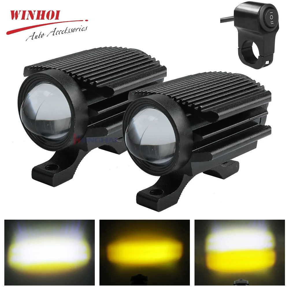 

360° Rotate Additional Led Motorcycle Lights with Switch Driving Fog Lights Motor Auxiliary Spotlight Headlamp Projector Lens