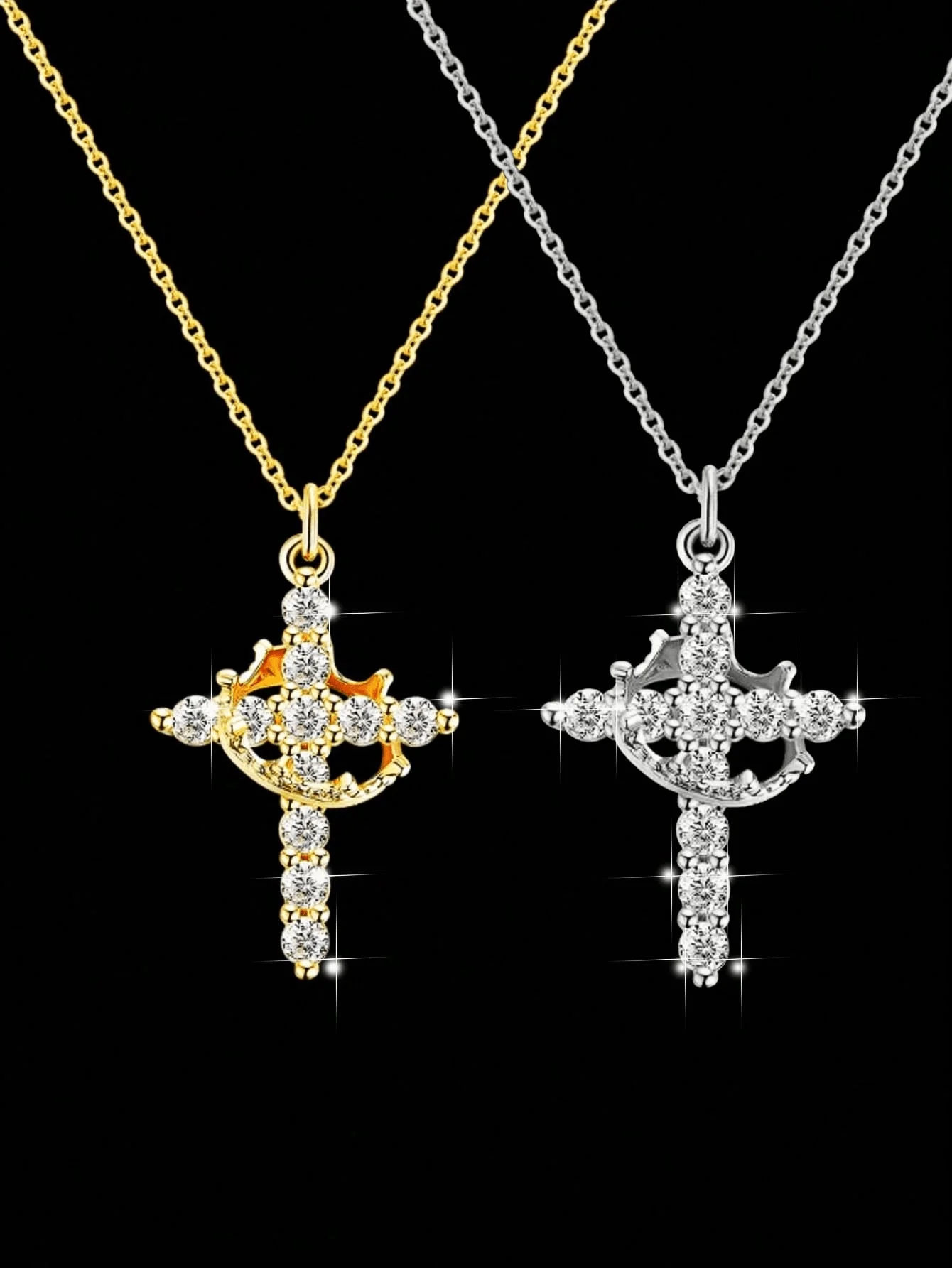 

Crown Cross Pendant Necklace in Gold & Silver, 45cm+5cm Stainless Steel Chain, Daily Wear & Valentine's Gift